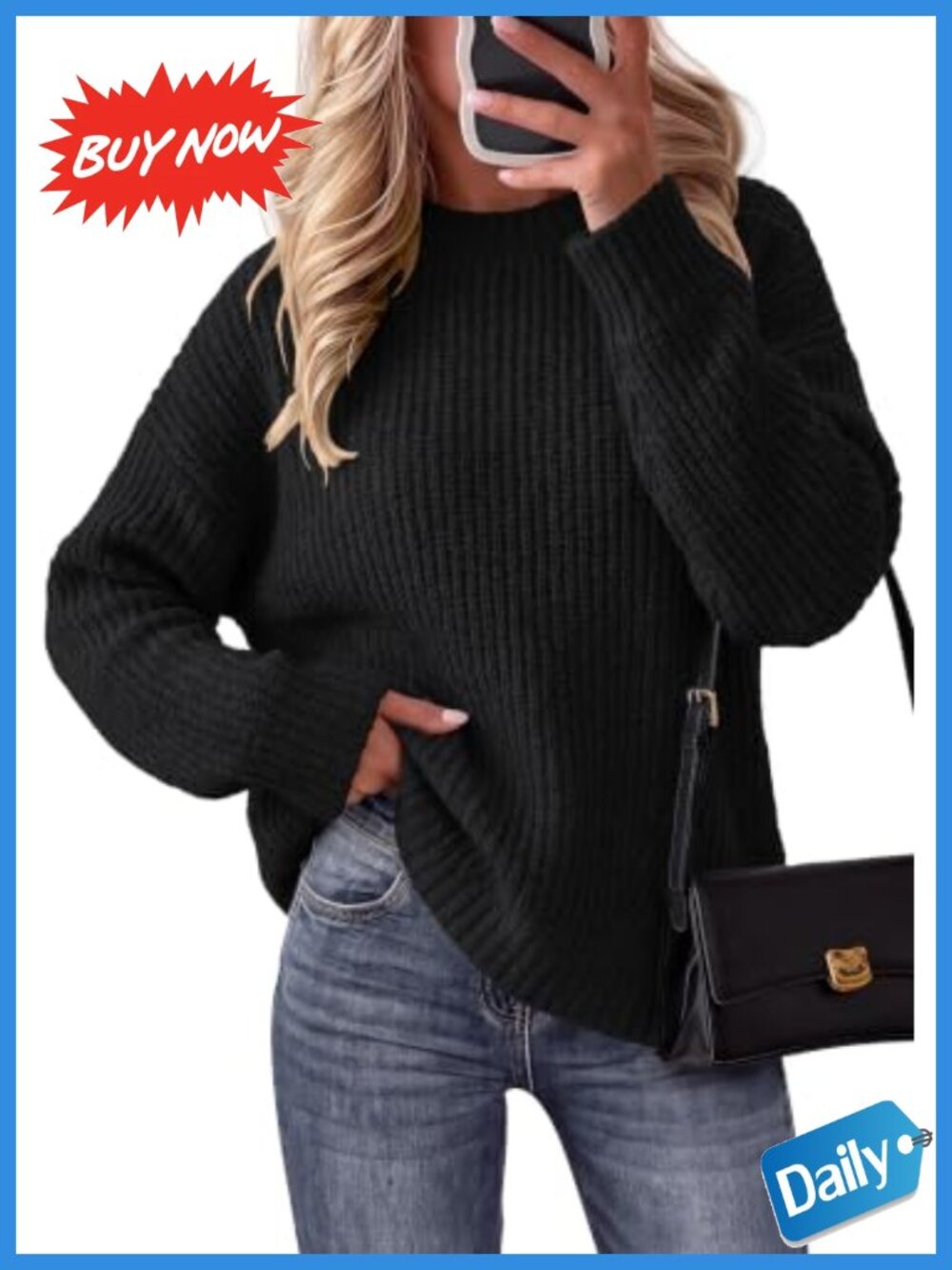 Oversized Ribbed Knit Crewneck Pullover Sweater Acrylic Blend Fall Layering